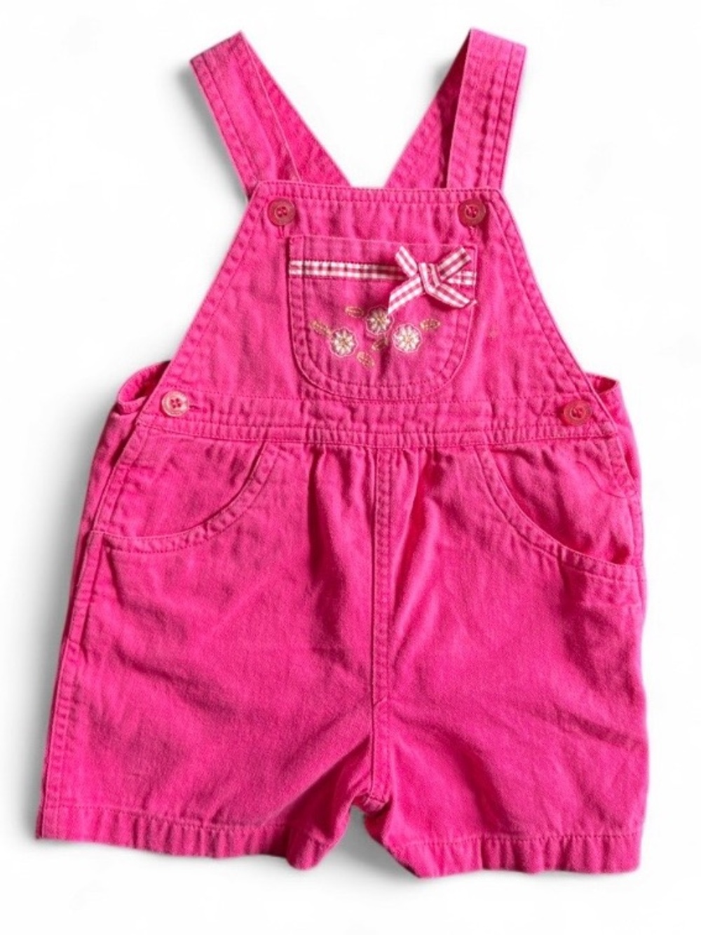 Vintage Cherokee Pink Shortalls Overalls 18M | Embroidered Floral Bow Detail